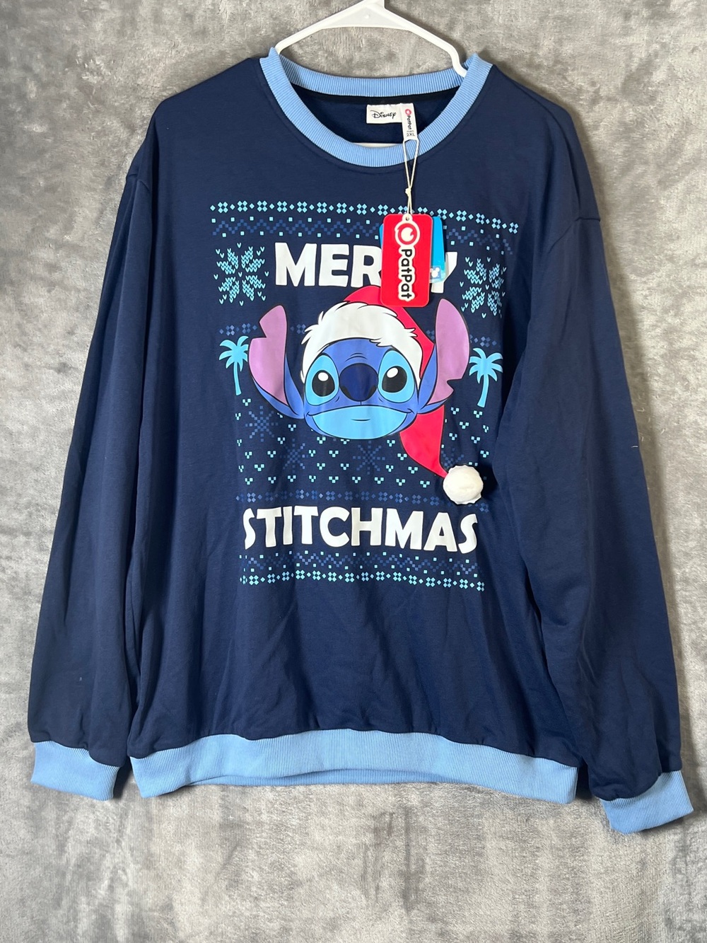 Disney Navy and Light Blue Stitchmas Crewneck Sweater